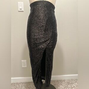 High Waisted Black Sequin Skirt